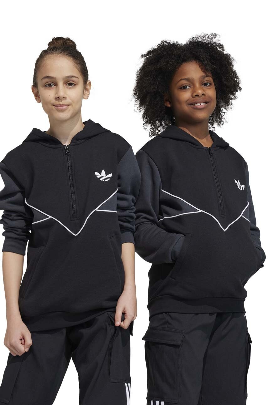 Levně Dětská mikina adidas Originals černá barva, s kapucí, s aplikací