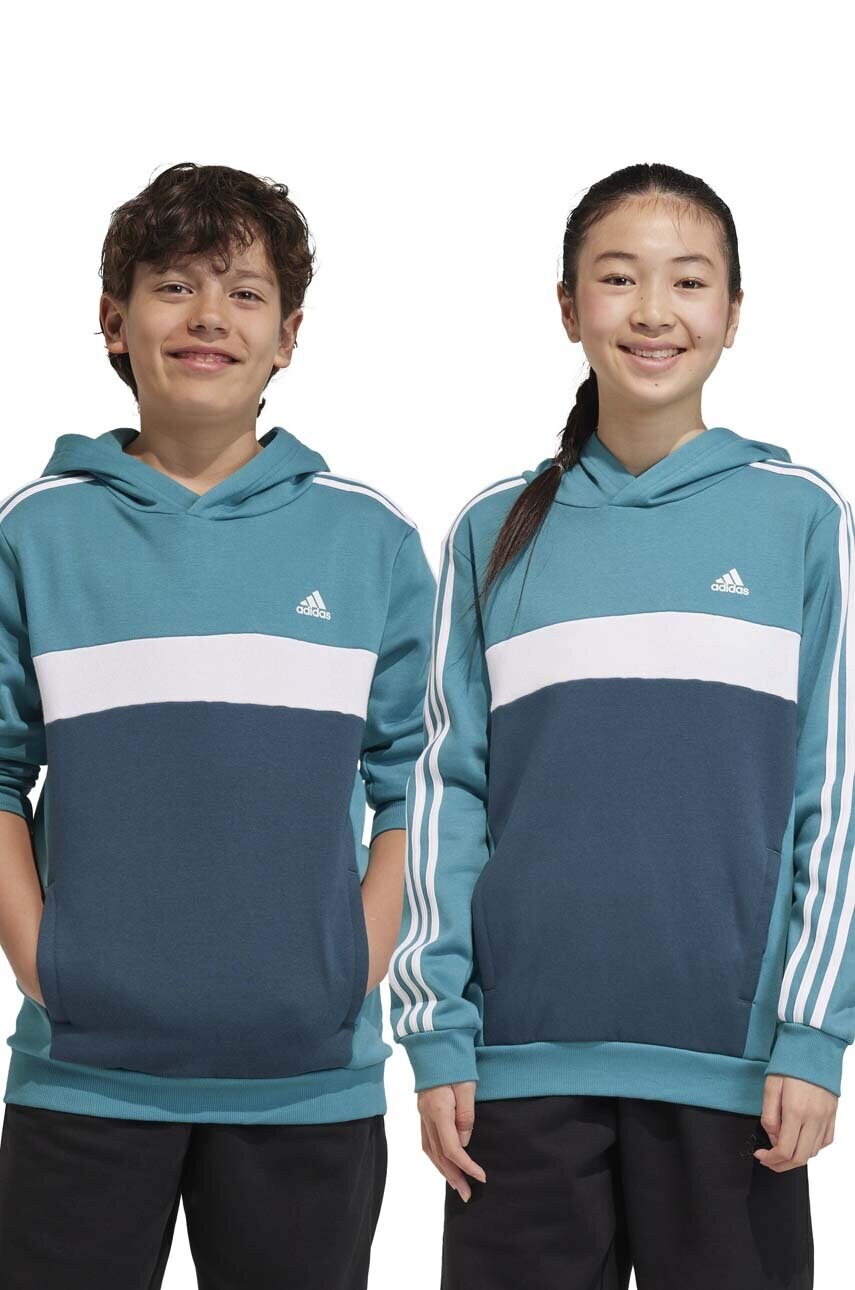 

Дитяча кофта adidas колір бірюзовий з капюшоном візерунок