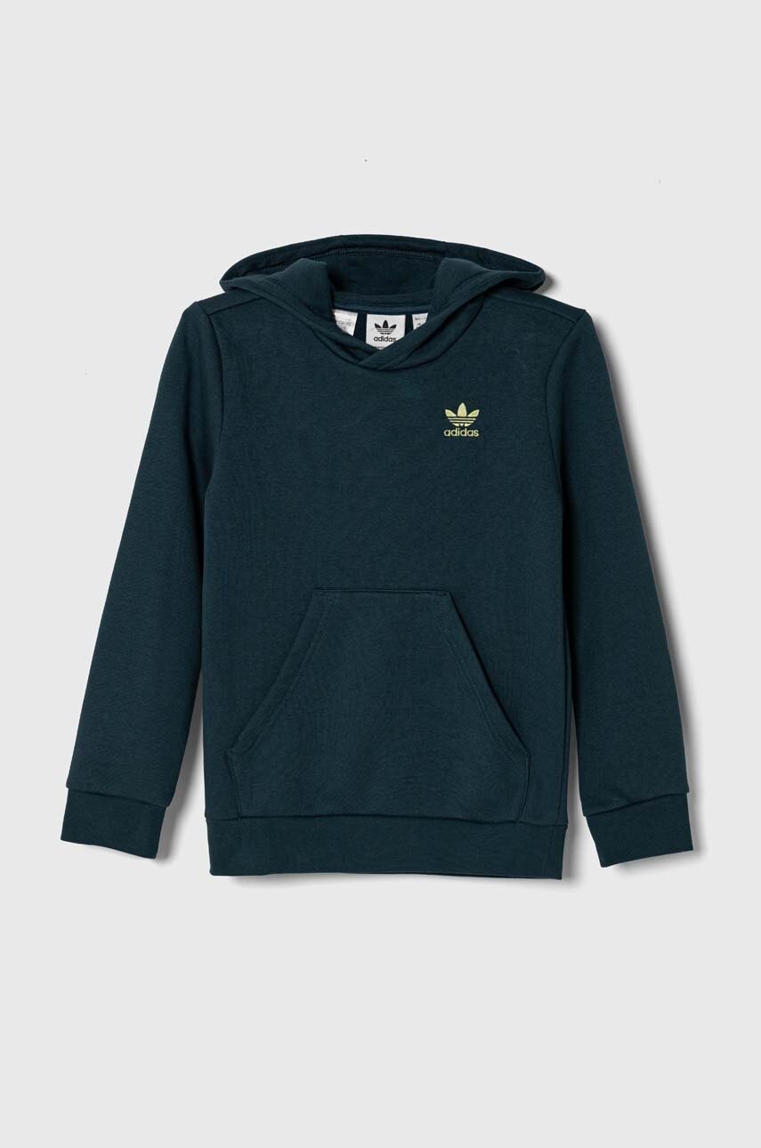 

Дитяча кофта adidas Originals колір зелений з капюшоном однотонна