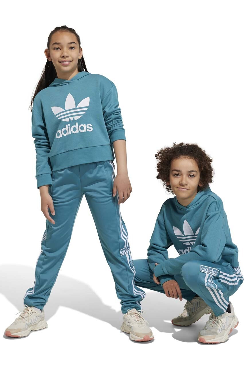 Levně Dětská mikina adidas Originals tyrkysová barva, s kapucí, s potiskem