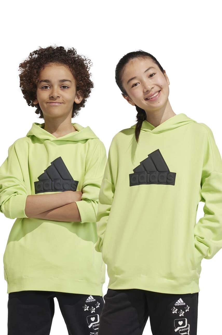 

Кофта adidas колір зелений з капюшоном з принтом