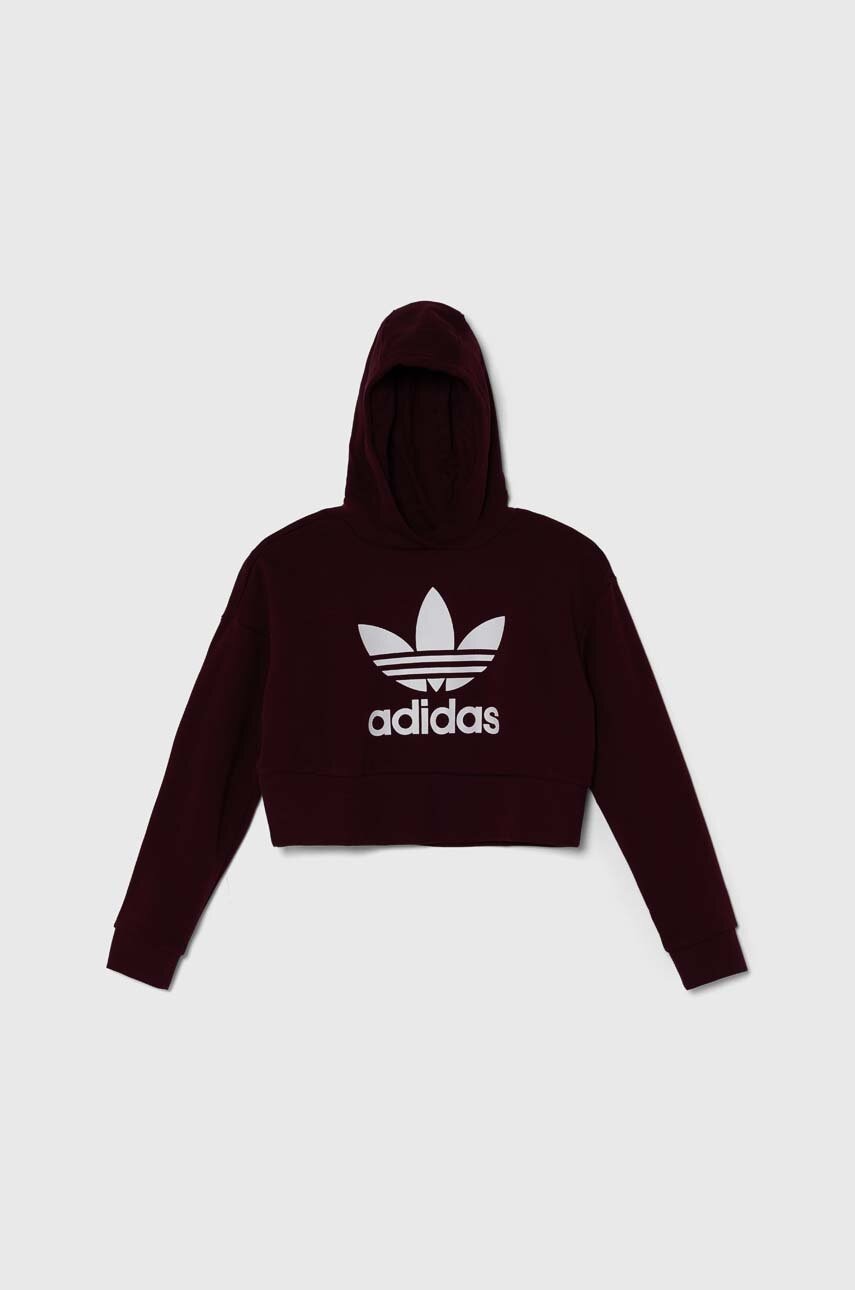 Levně Dětská mikina adidas Originals vínová barva, s kapucí, s potiskem