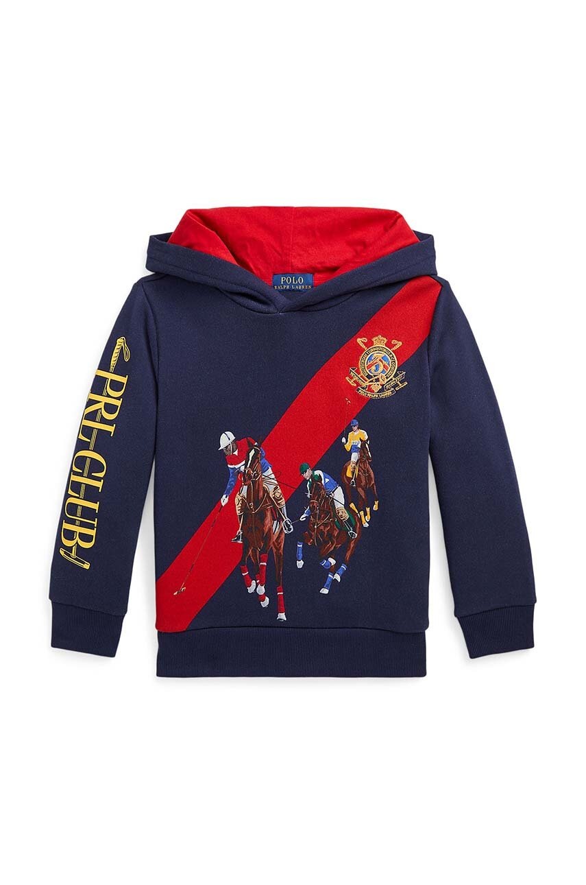 Dětská mikina Polo Ralph Lauren tmavomodrá barva, s kapucí, s potiskem - námořnická modř - 84 % Bavl