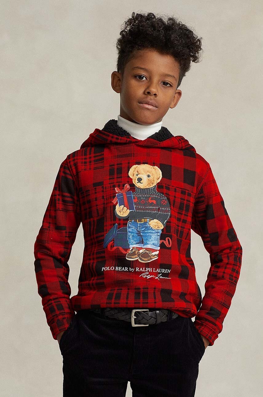 

Дитяча кофта Polo Ralph Lauren колір червоний з капюшоном візерунок