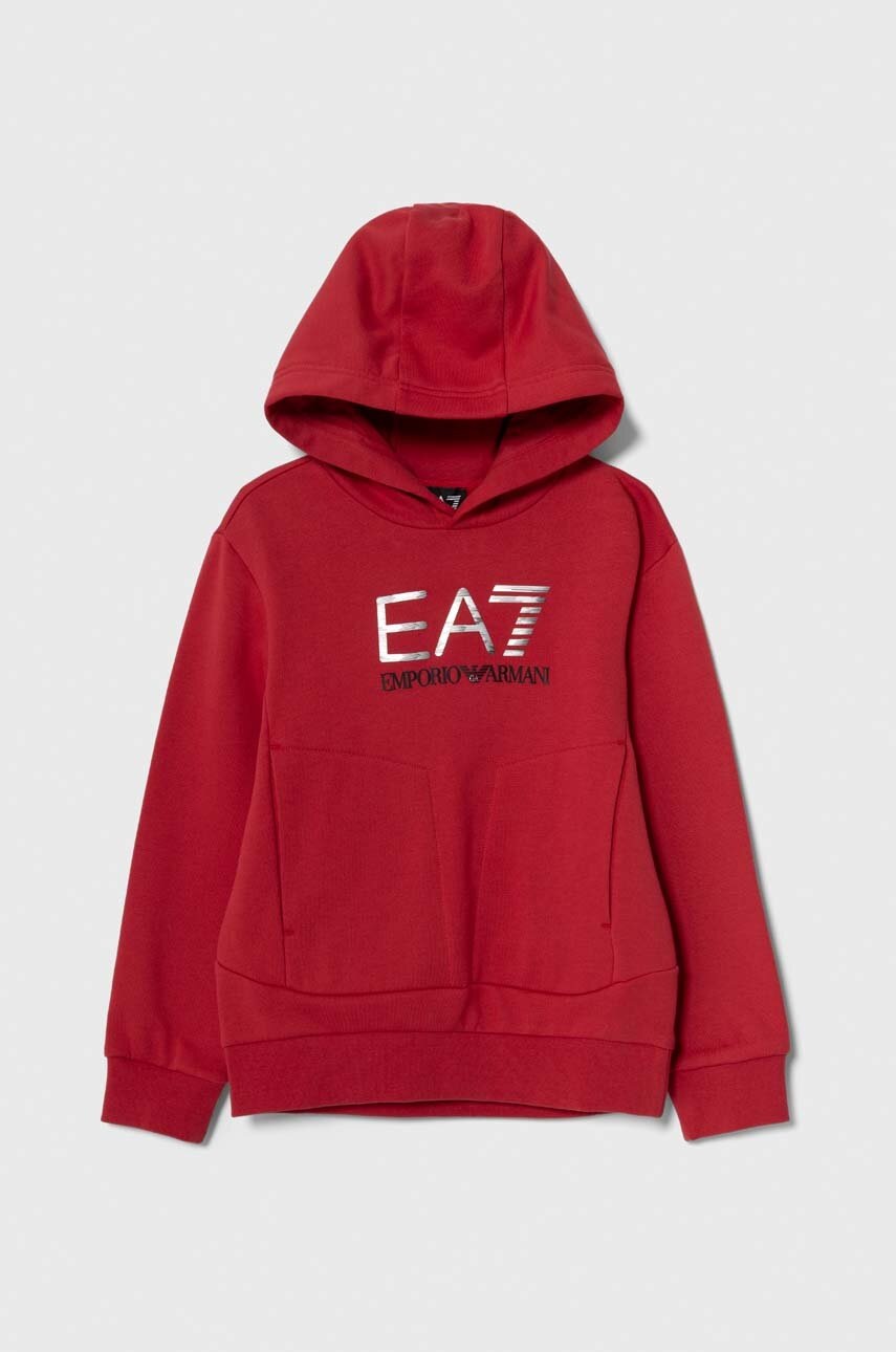 

Детская кофта EA7 Emporio Armani цвет красный с капюшоном с принтом