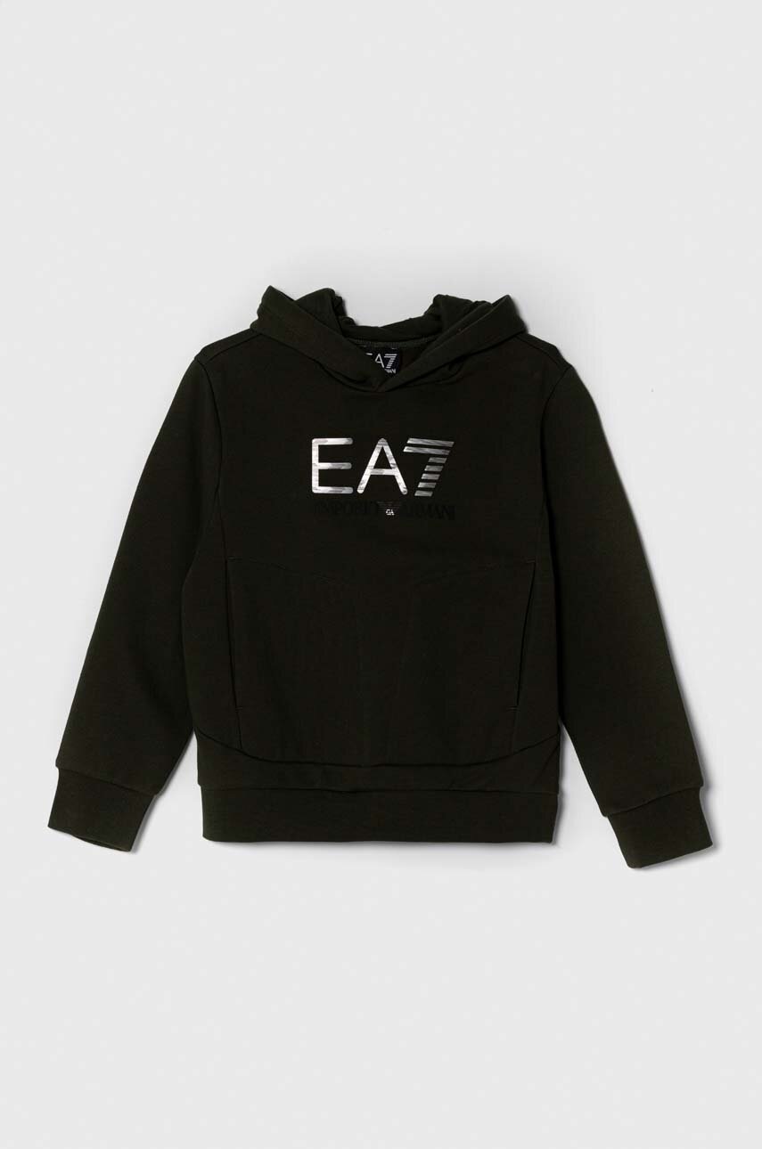 

Детская кофта EA7 Emporio Armani цвет зелёный с капюшоном с принтом