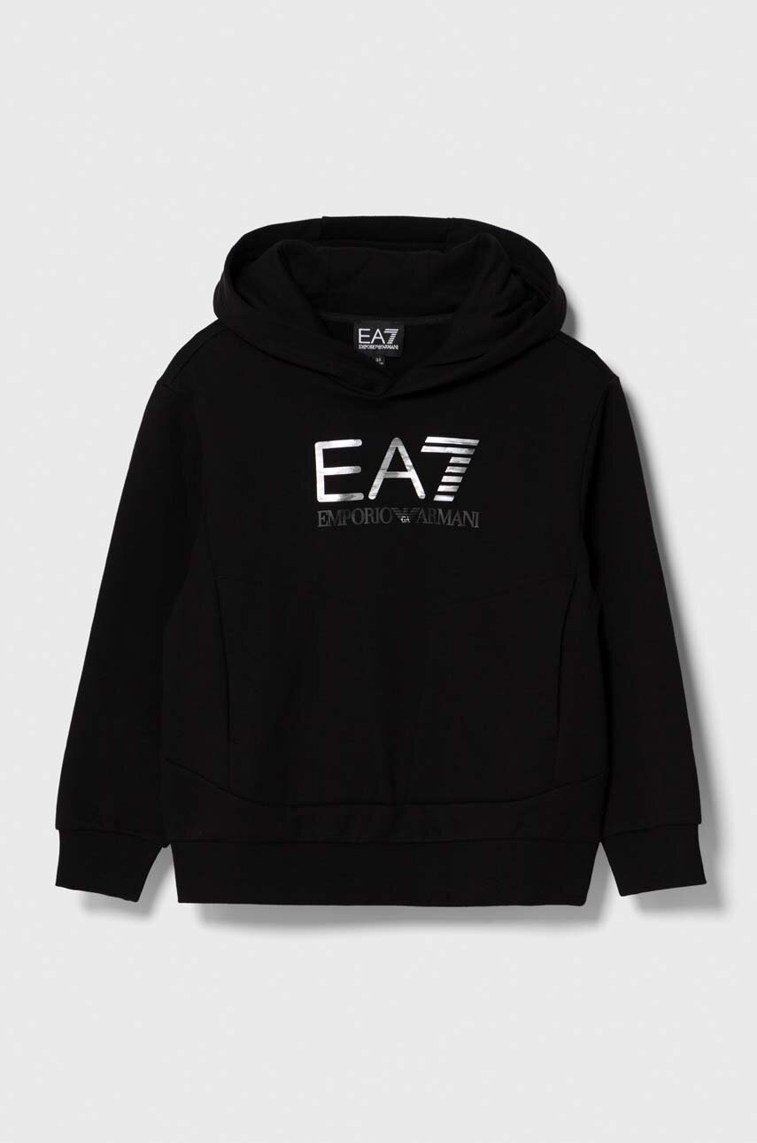 

Дитяча кофта EA7 Emporio Armani колір чорний з капюшоном з принтом