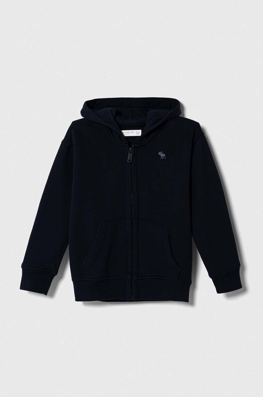 

Детски суичър Abercrombie & Fitch в тъмносиньо с качулка с изчистен дизайн, Тъмносин