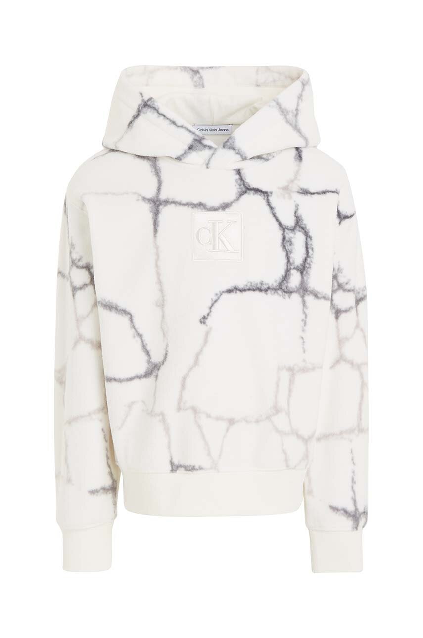 Дитяча кофта Calvin Klein Jeans колір білий з капюшоном візерунок