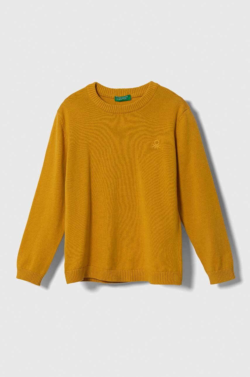 Levně Dětský bavlněný svetr United Colors of Benetton žlutá barva, lehký