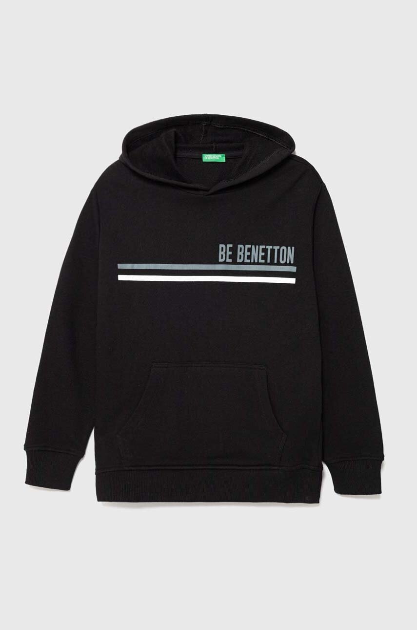 

Детская хлопковая кофта United Colors of Benetton цвет чёрный с капюшоном узор