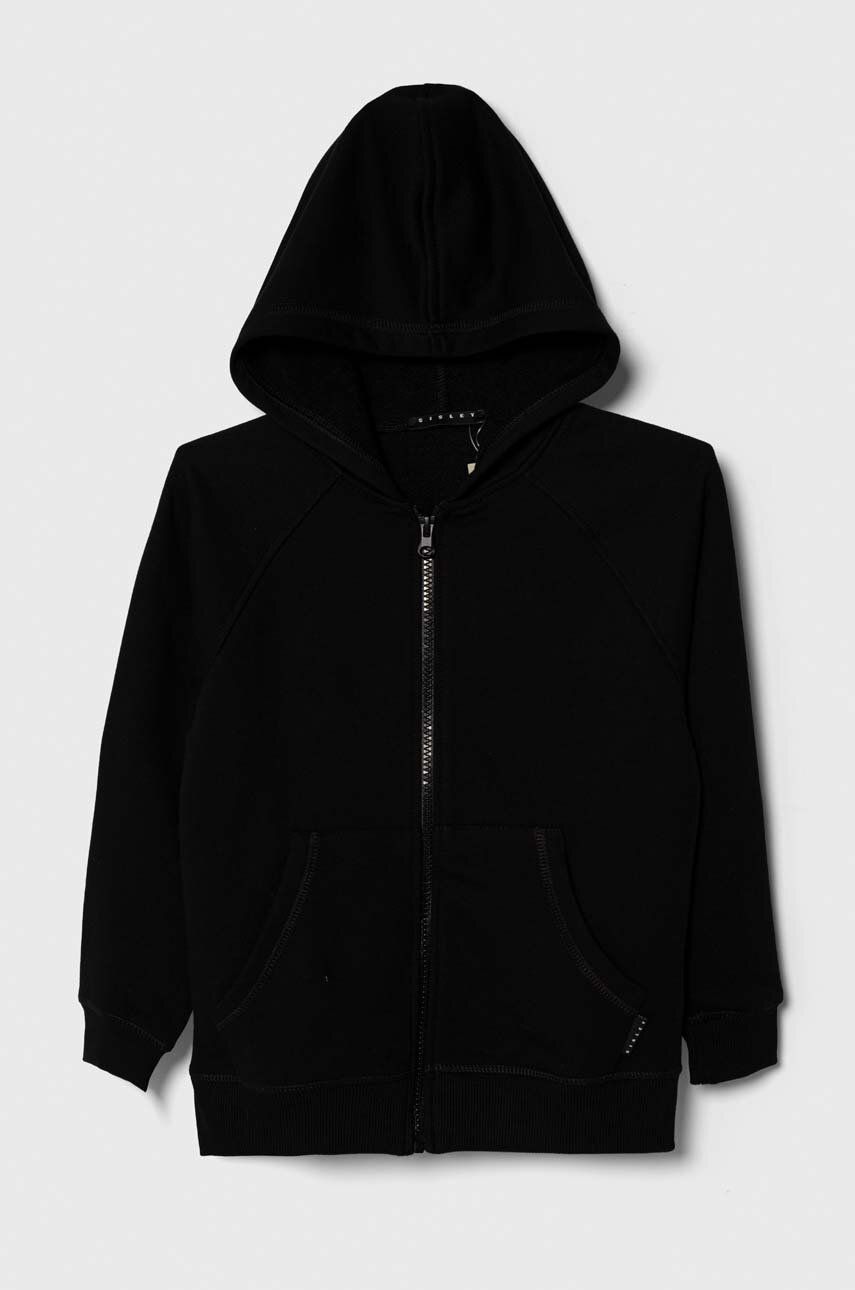 Дитяча кофта Sisley колір чорний з капюшоном однотонна Дитяча кофта Sisley колір чорний з капюшоном однотонна