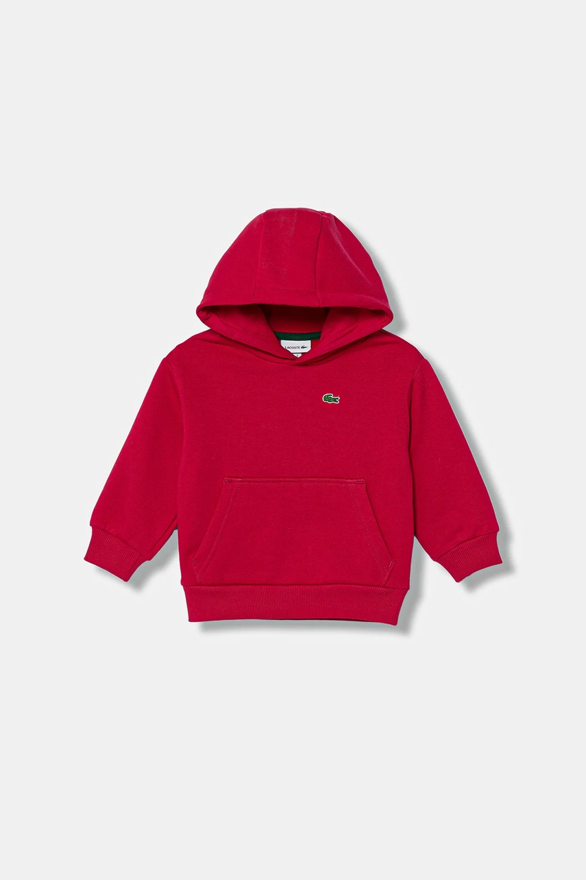 Lacoste bluză copii culoarea negru, cu glugă, uni, SJ5292