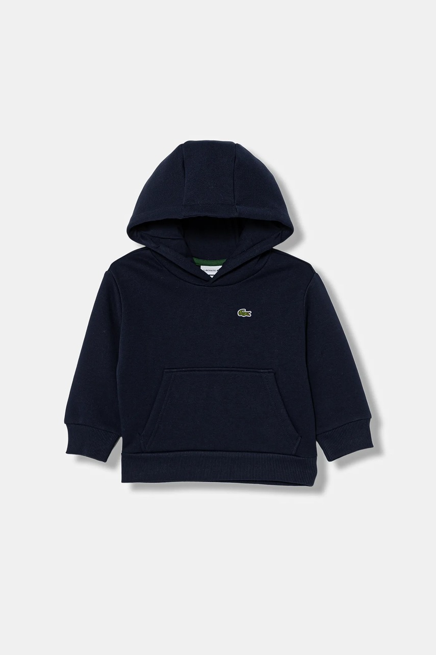 Lacoste bluză copii culoarea negru, cu glugă, uni, SJ5292