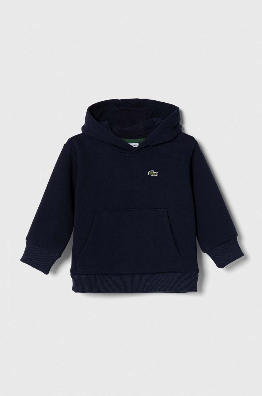 Lacoste bluza copii culoarea albastru marin, cu gluga, neted