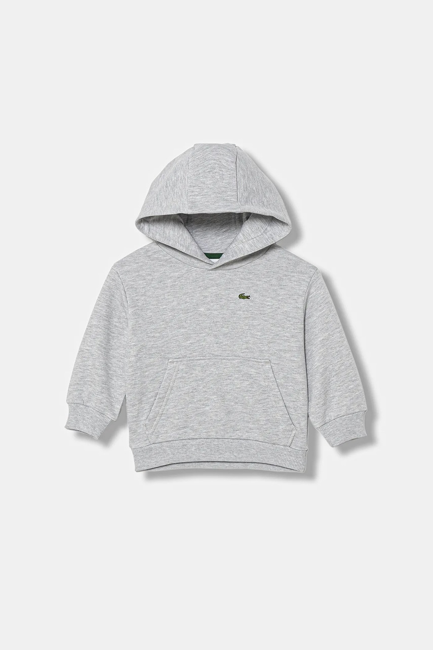 Lacoste bluză copii culoarea negru, cu glugă, uni, SJ5292