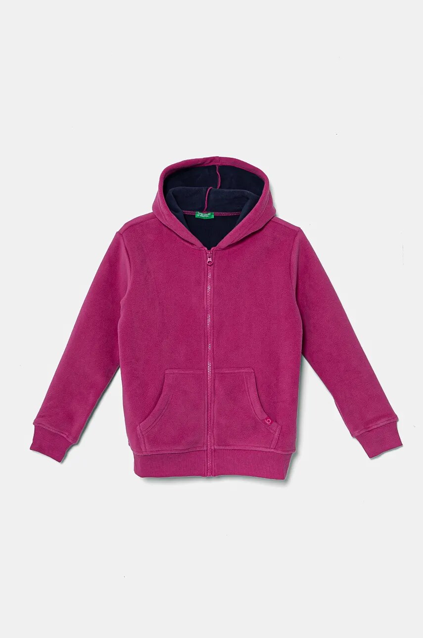United Colors of Benetton bluza copii culoarea gri, cu glugă, neted