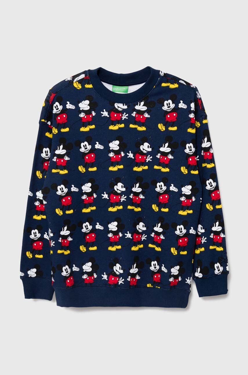 Bavlněná mikina United Colors of Benetton x Disney tmavomodrá barva, vzorovaná