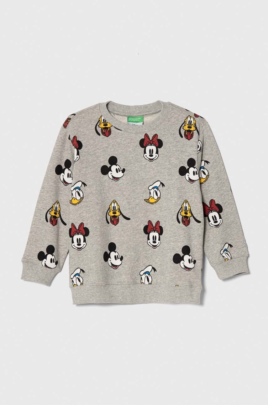 United Colors of Benetton hanorac de bumbac pentru copii x Disney culoarea gri, modelator