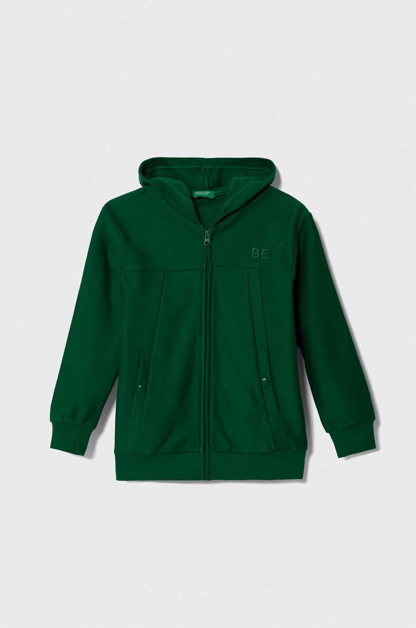 E-shop Dětská bavlněná mikina United Colors of Benetton zelená barva, s kapucí, hladká