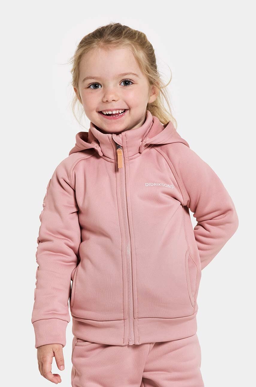 Didriksons bluza copii CORIN KIDS FULLZIP culoarea roz, cu glugă, neted