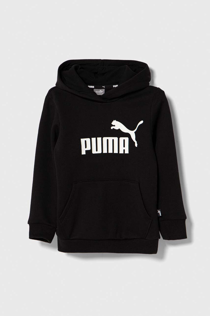 Levně Dětská mikina Puma ESS Logo Hoodie FL G černá barva, s kapucí, s potiskem