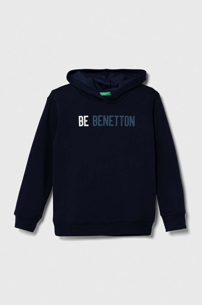 

Дитяча кофта United Colors of Benetton колір синій з капюшоном з принтом