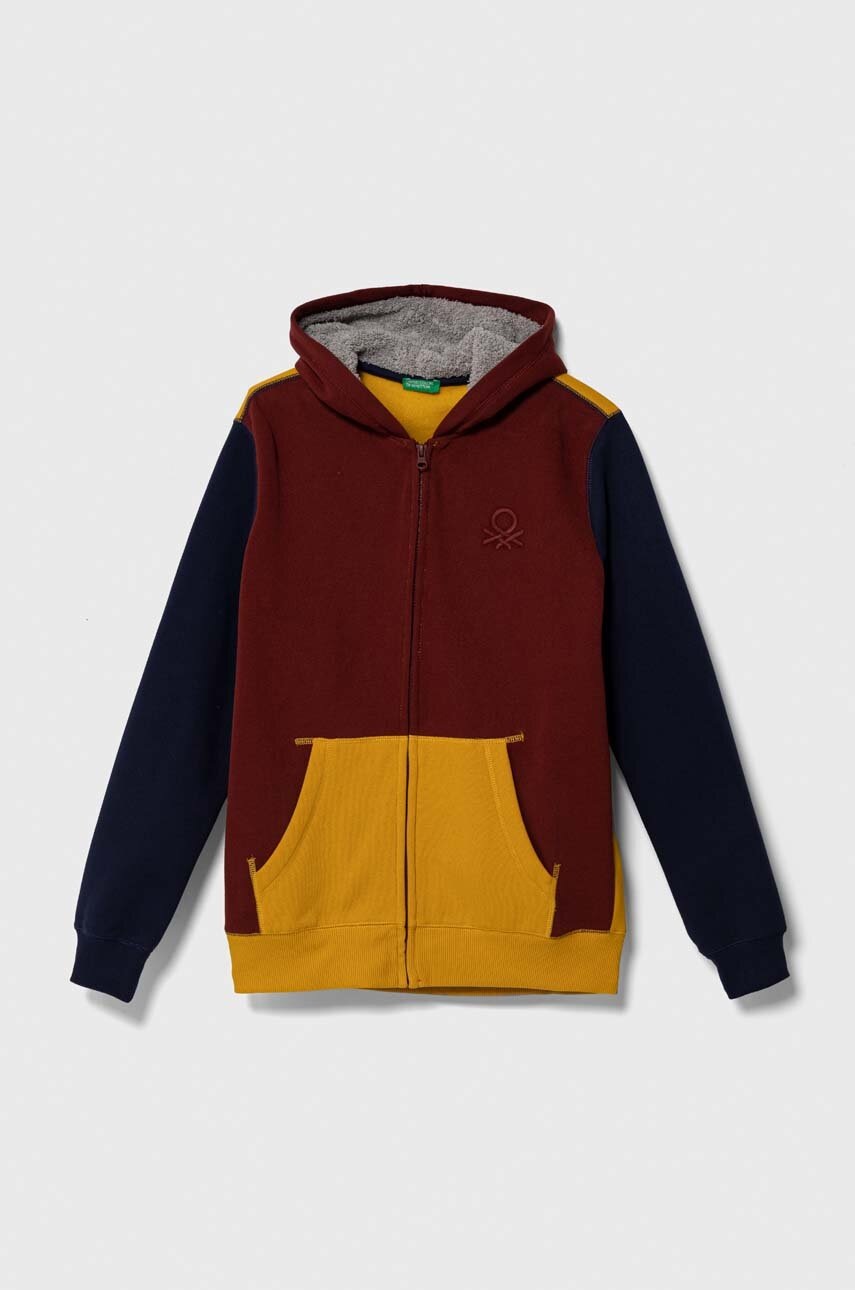 Детская кофта United Colors of Benetton цвет бордовый с капюшоном меланж Детская кофта United Colors of Benetton цвет бордовый с капюшоном меланж