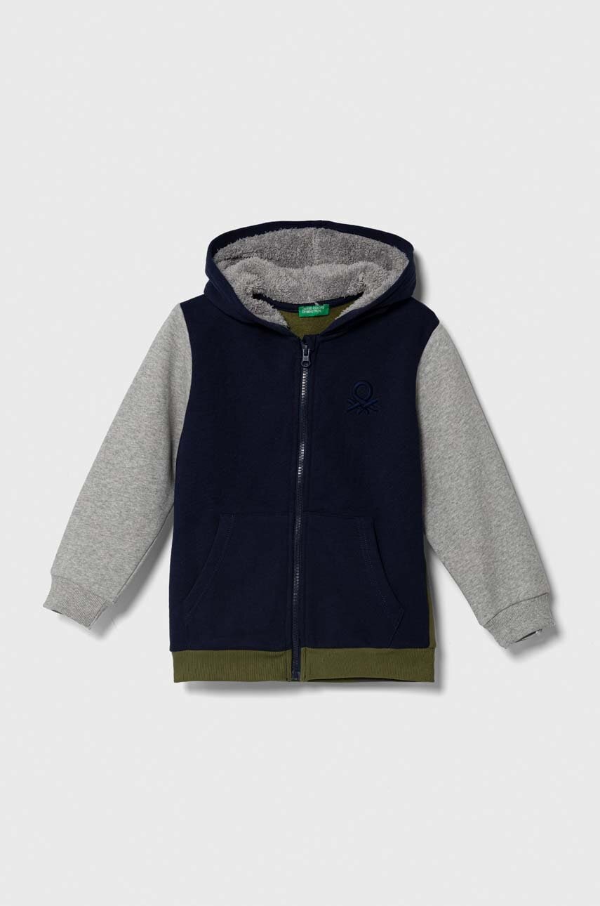 Детская кофта United Colors of Benetton цвет синий с капюшоном узор Детская кофта United Colors of Benetton цвет синий с капюшоном узор