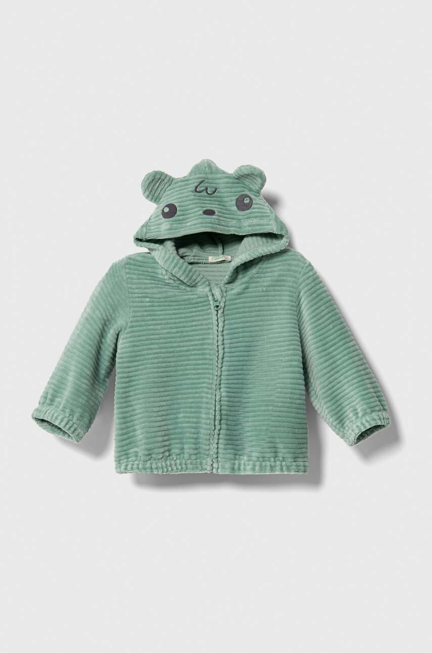 

Детски суичър United Colors of Benetton в зелено с качулка с изчистен дизайн, Зелен