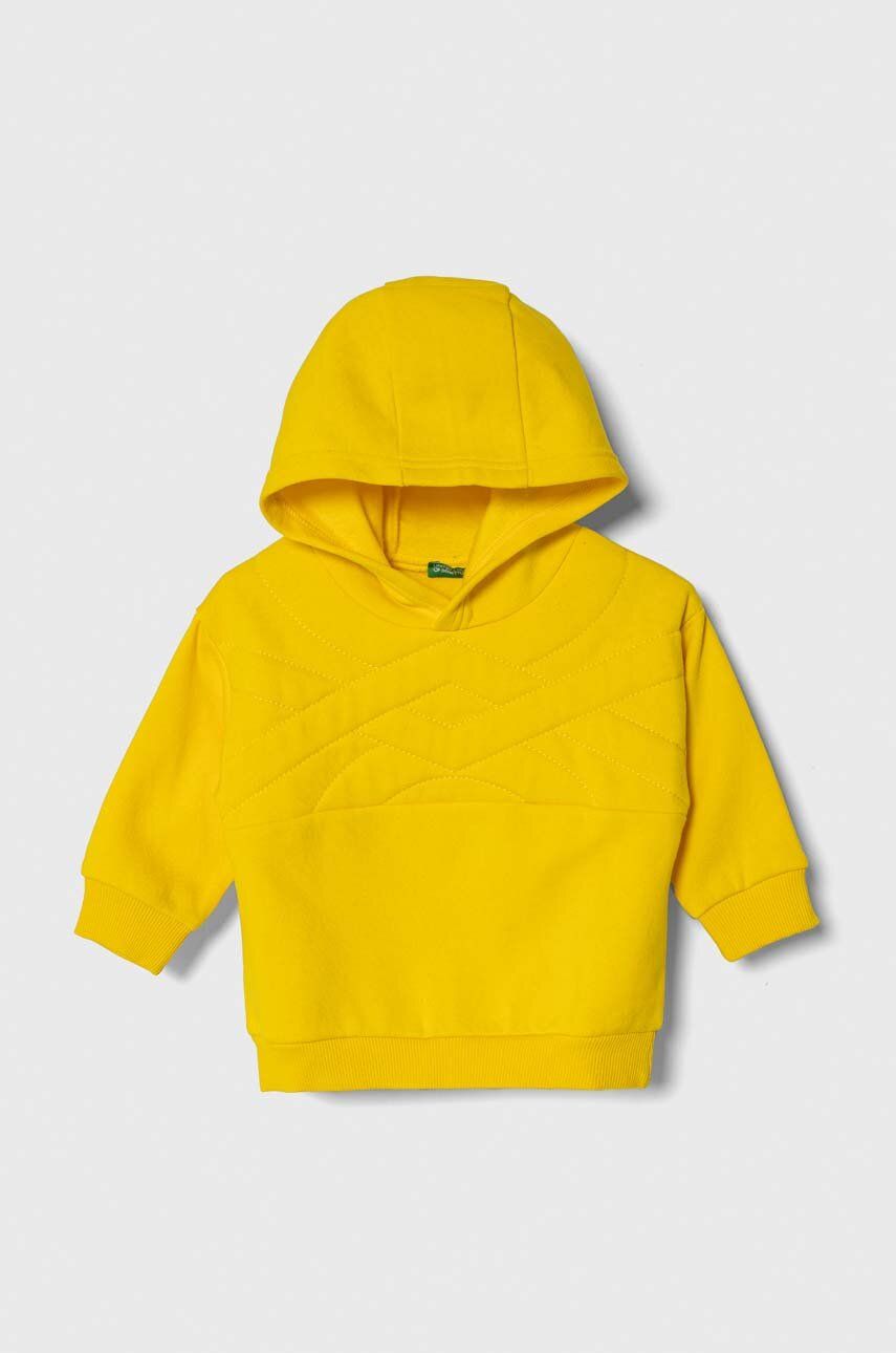 Dětská mikina United Colors of Benetton žlutá barva, s kapucí, hladká - žlutá - 62 % Bavlna