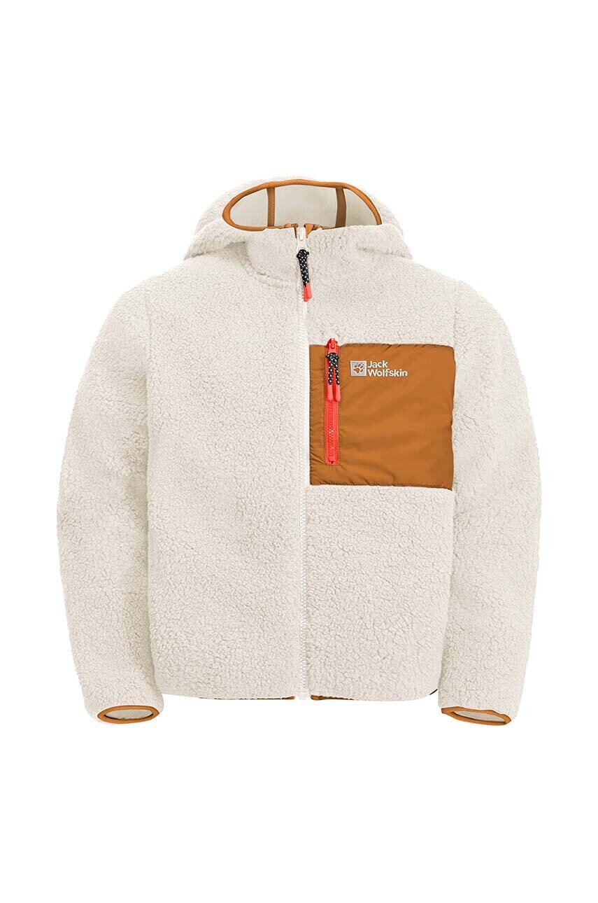 

Дитяча кофта Jack Wolfskin ICE CURL HOOD колір бежевий з капюшоном однотонна