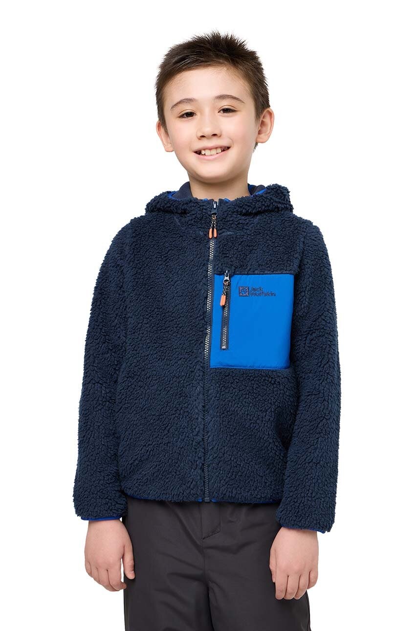 Jack Wolfskin bluza copii ICE CURL HOOD culoarea albastru marin, cu glugă, neted Jack Wolfskin bluza copii ICE CURL HOOD culoarea albastru marin, cu glugă, neted