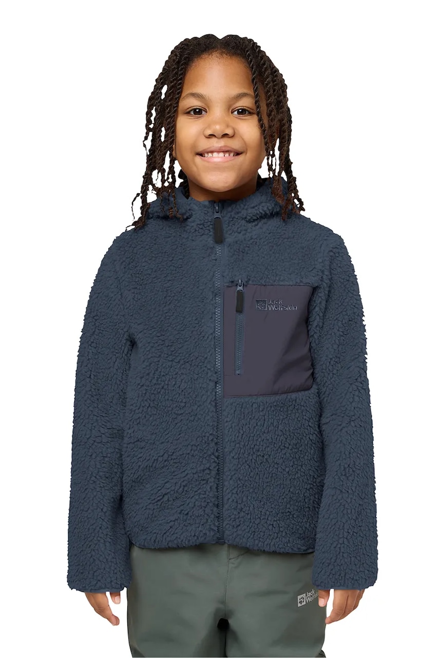 Levně Dětská mikina Jack Wolfskin ICE CURL HOOD růžová barva, s kapucí, hladká