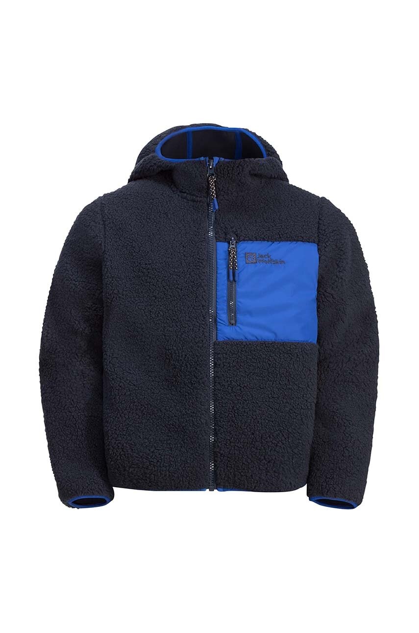 Levně Dětská mikina Jack Wolfskin ICE CURL HOOD černá barva, s kapucí, hladká