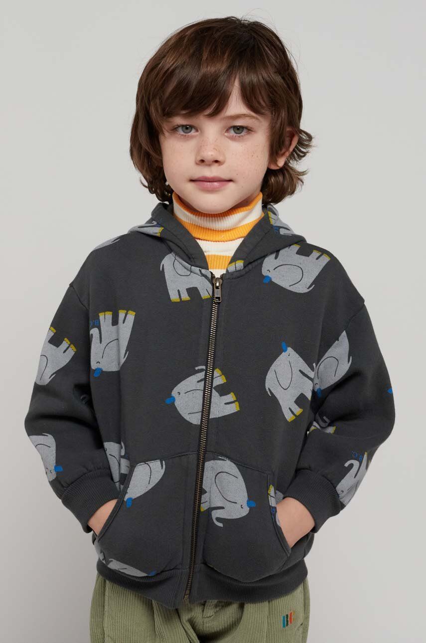 Levně Dětská bavlněná mikina Bobo Choses šedá barva, s kapucí, vzorovaná