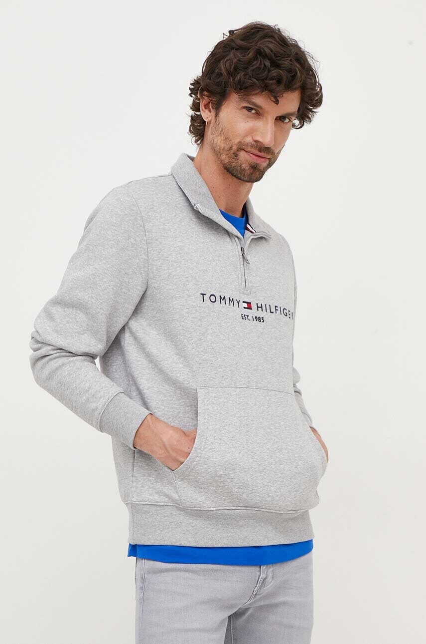 Levně Mikina Tommy Hilfiger pánská, šedá barva, s potiskem, MW0MW20954