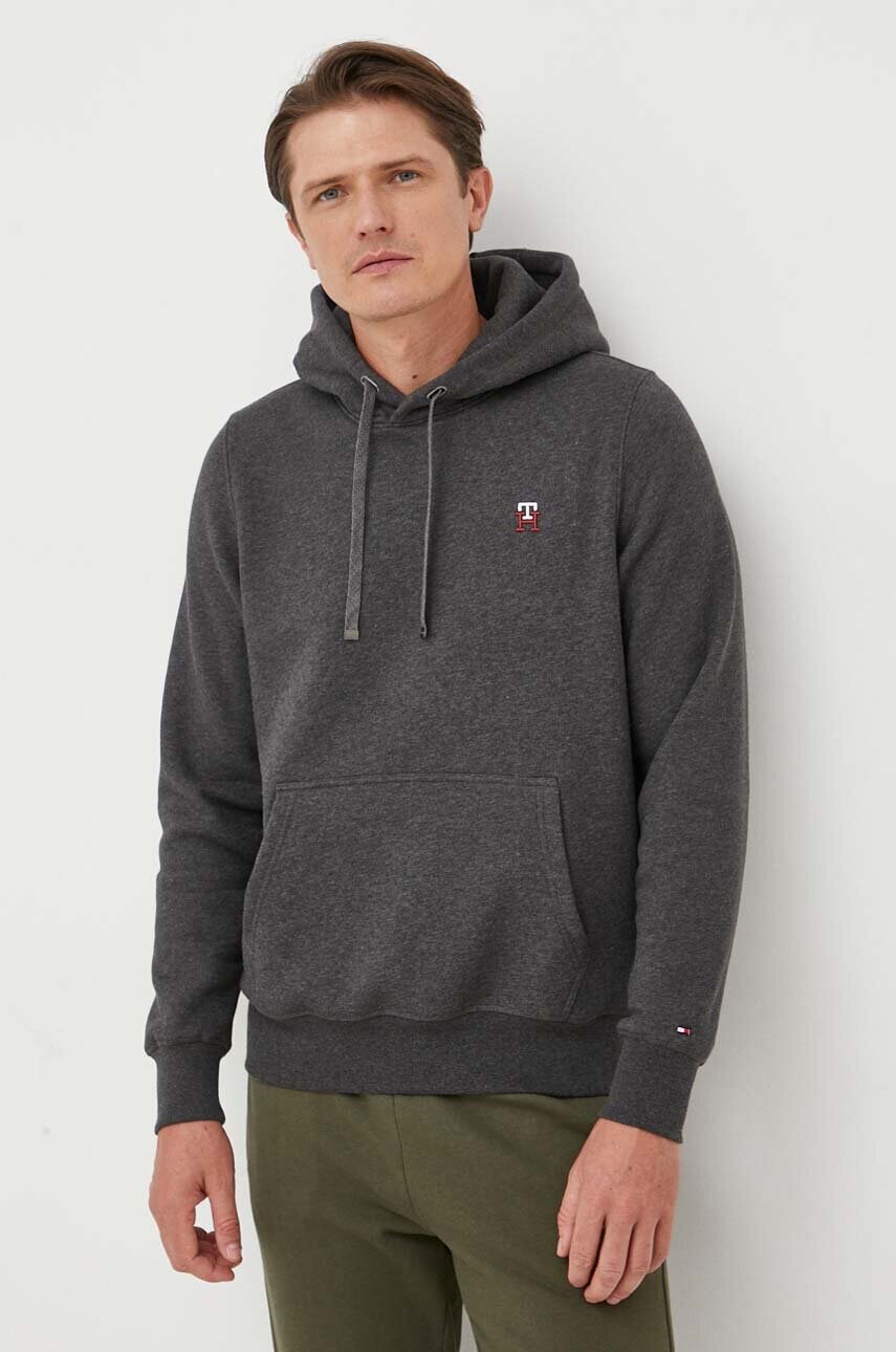 

Кофта Tommy Hilfiger мужская цвет серый с капюшоном с аппликацией