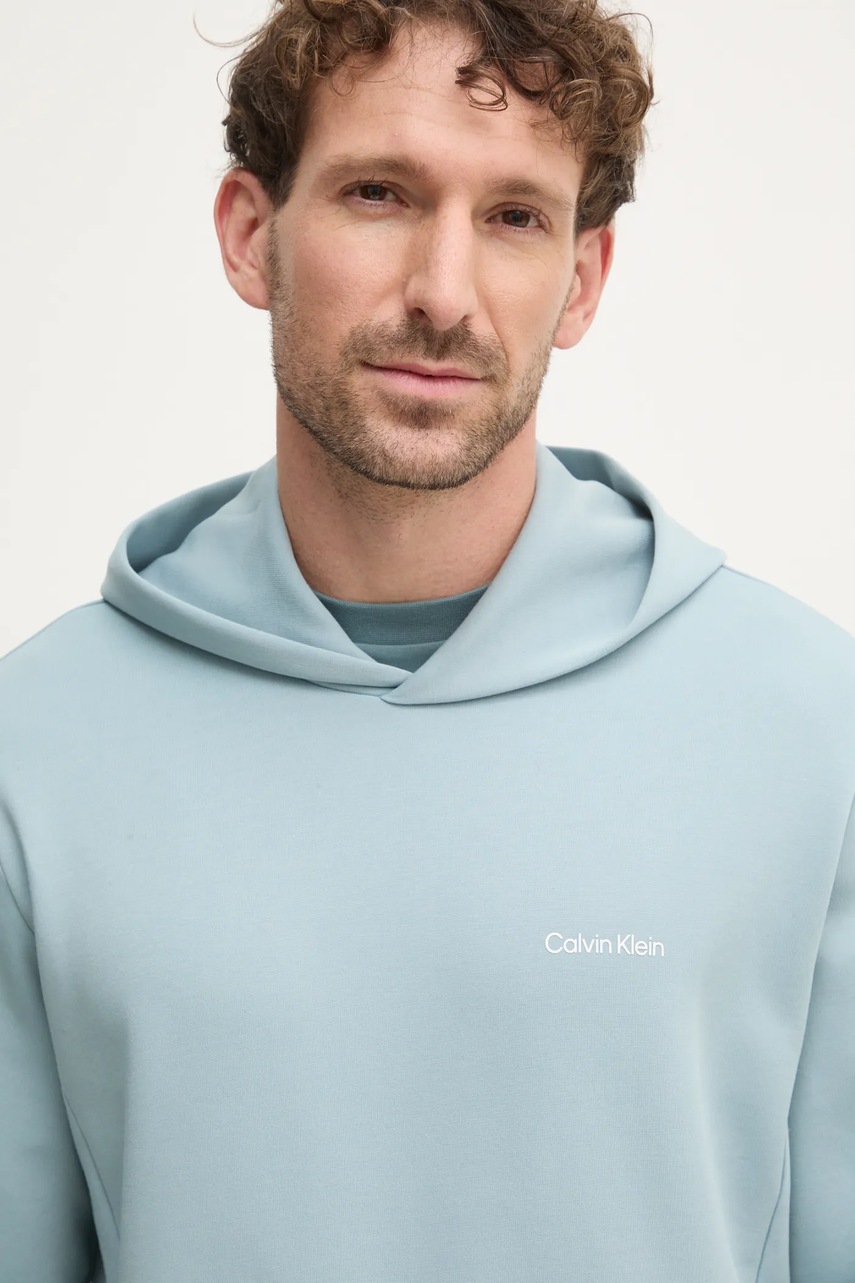 Μπλούζα Calvin Klein χρώμα: τιρκουάζ, με κουκούλα, K10K109927 φωτογραφία