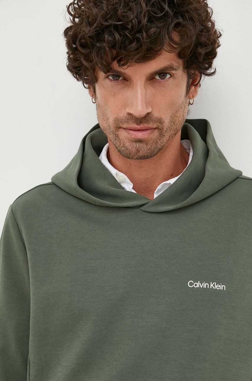 Mikina Calvin Klein pánska, zelená farba, s kapucňou, jednofarebná