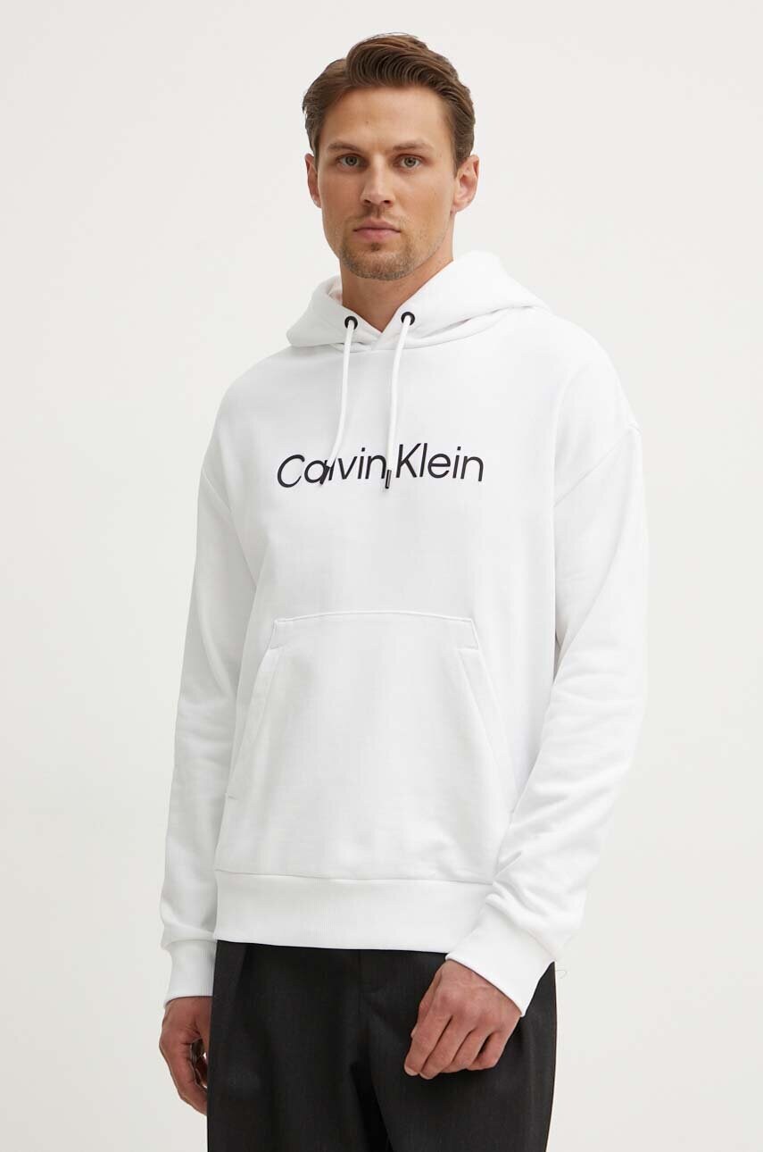 Levně Bavlněná mikina Calvin Klein pánská, bílá barva, s kapucí, s aplikací