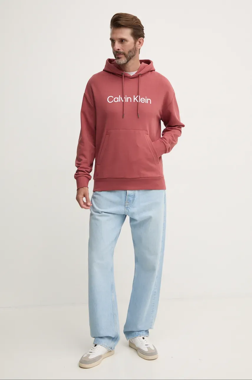 Хлопковая кофта Calvin Klein мужская цвет фиолетовый с капюшоном с аппликацией Хлопковая кофта Calvin Klein мужская цвет фиолетовый с капюшоном с аппликацией
