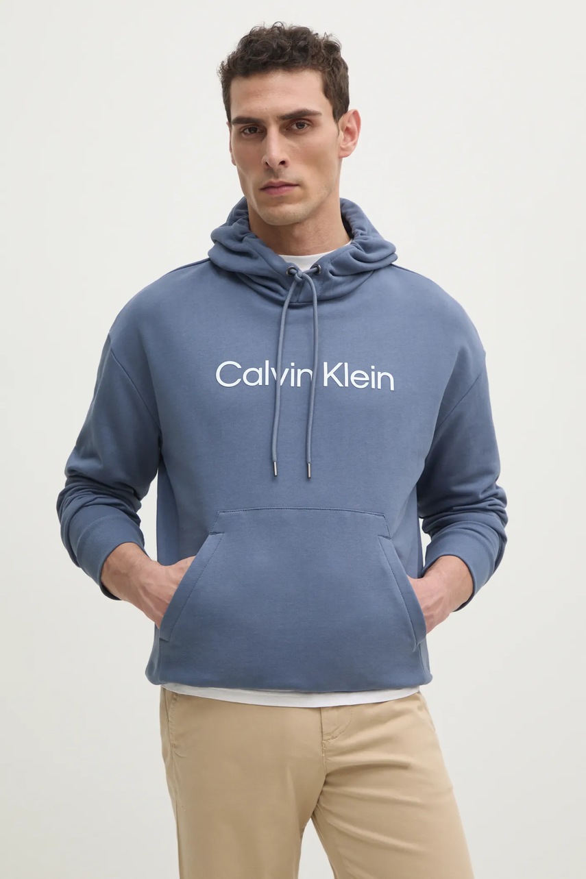 Calvin Klein pamut melegítőfelső bézs, férfi, nyomott mintás, kapucnis, K10K111345 akciós termékkép 1