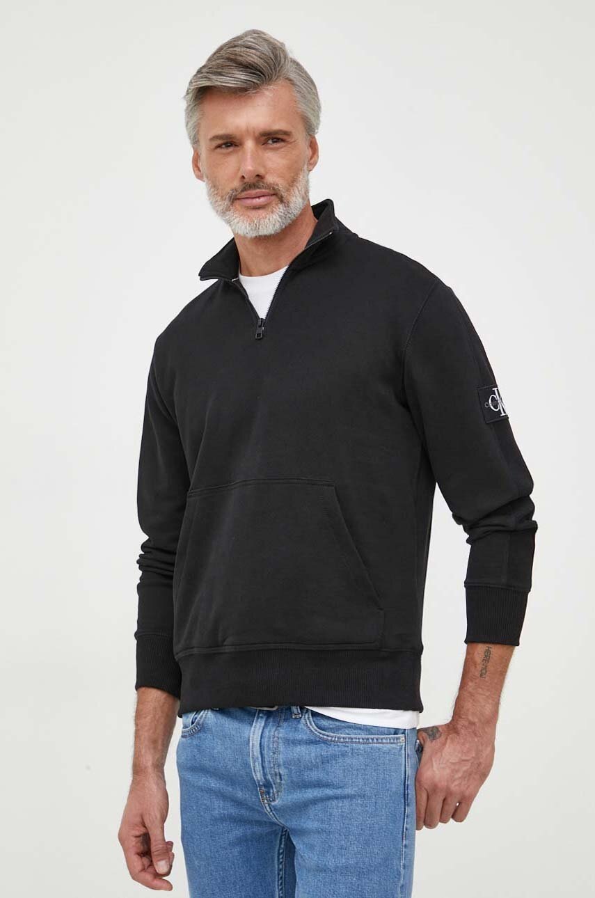

Памучен суичър Calvin Klein Jeans в черно с изчистен дизайн, Черен