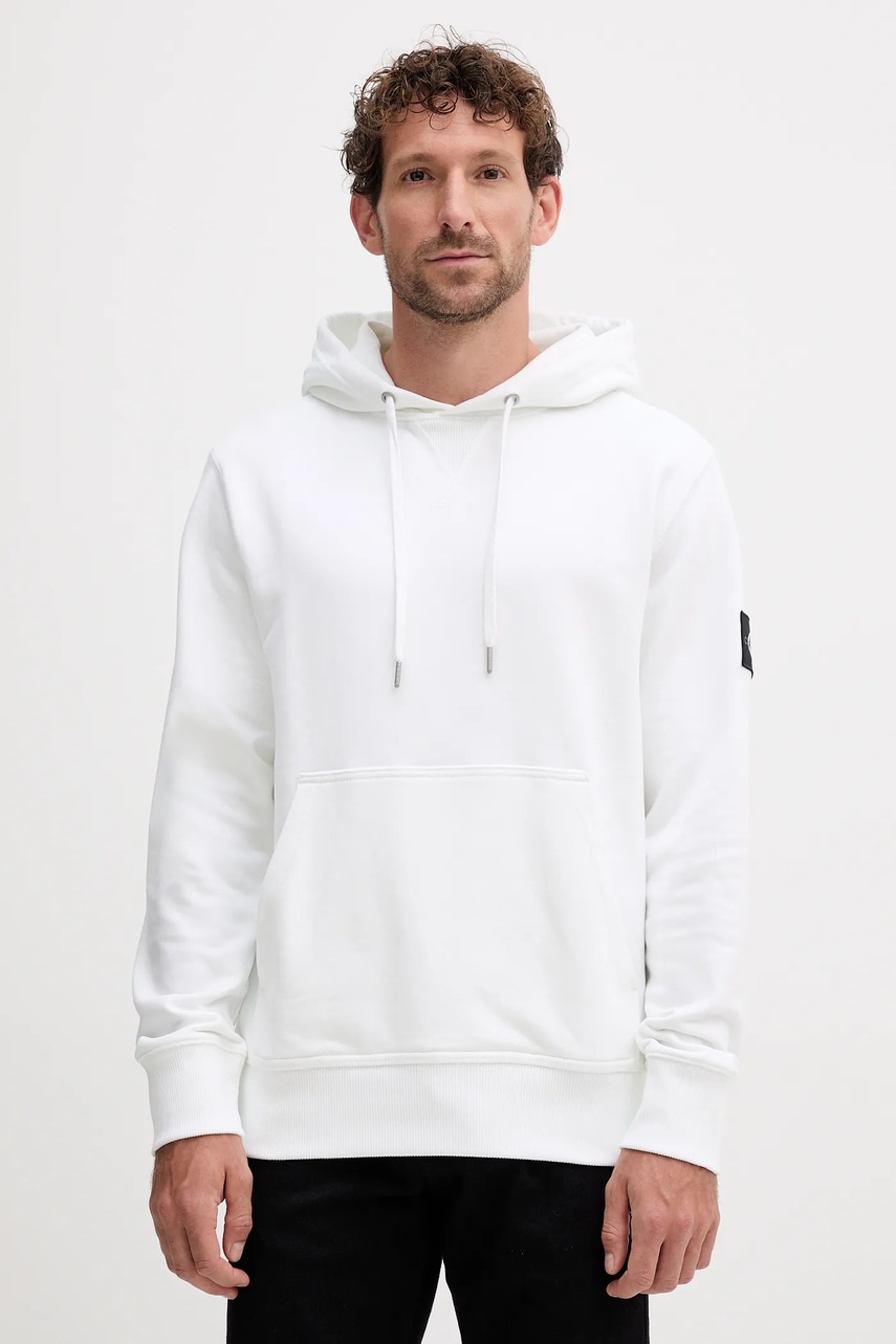 Bavlněná mikina Calvin Klein Jeans pánská, tyrkysová barva, s kapucí, s aplikací, J30J323430