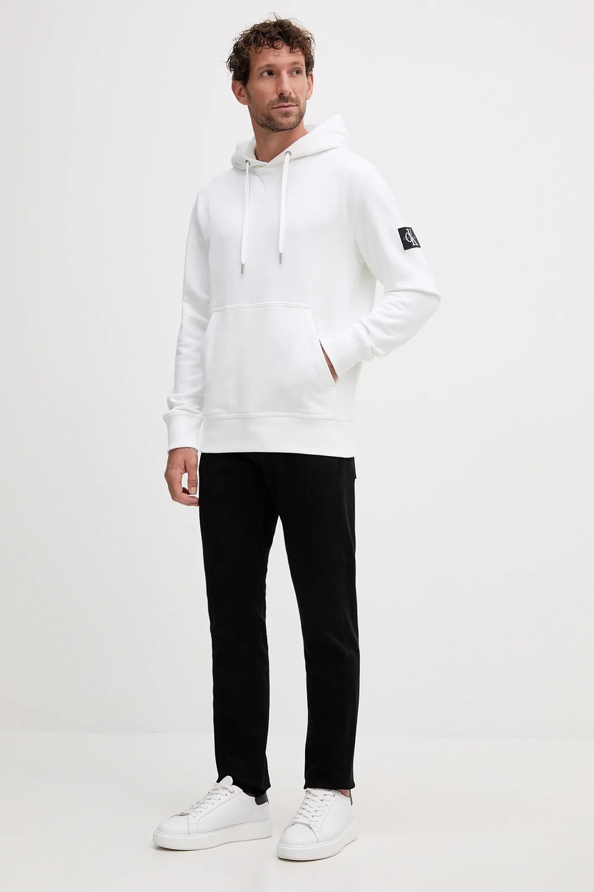 Хлопковая кофта Calvin Klein Jeans цвет бирюзовый с капюшоном с аппликацией J30J323430