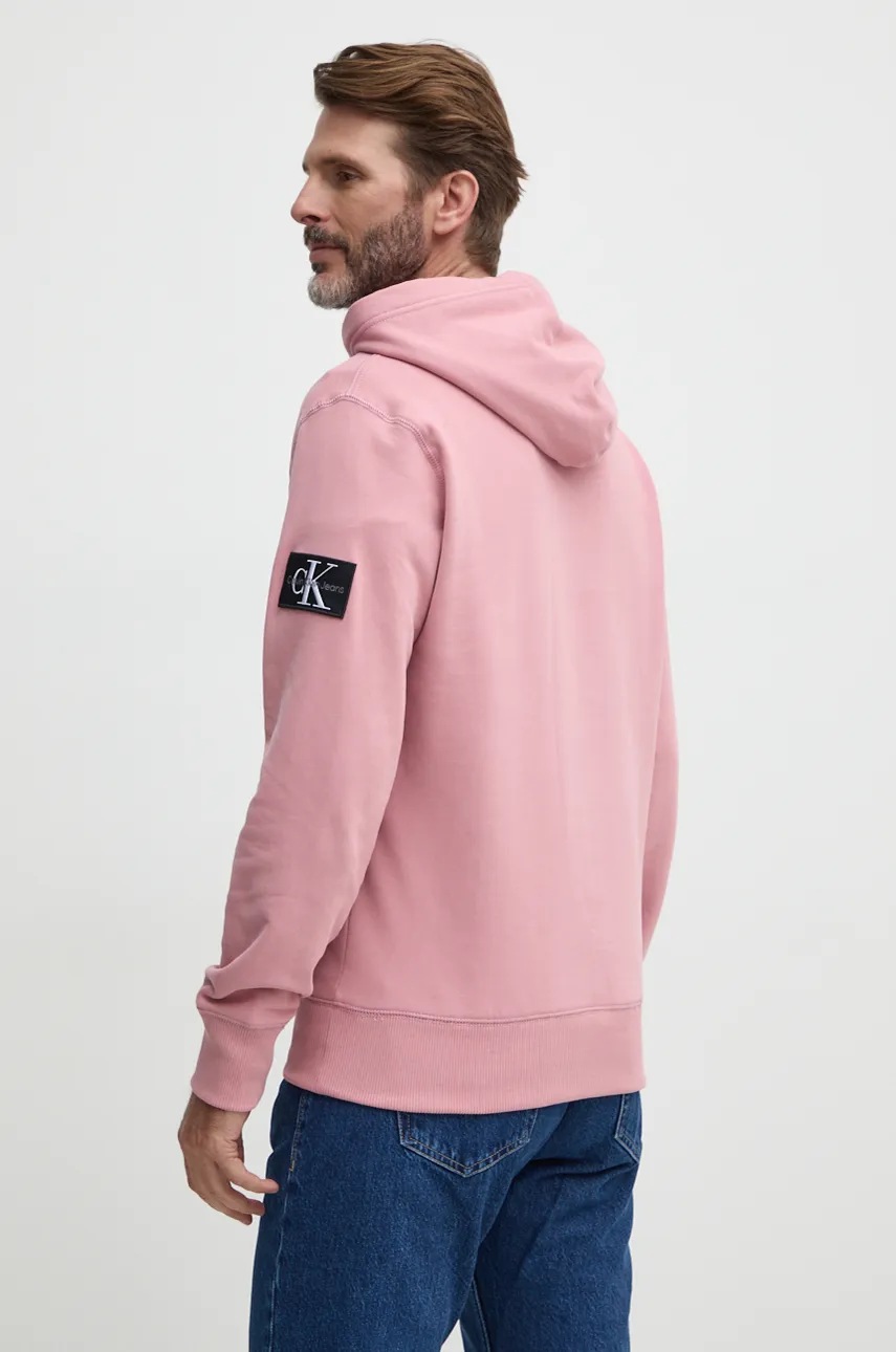 Бавовняна кофта Calvin Klein Jeans чоловіча колір рожевий з капюшоном з аплікацією J30J323430 