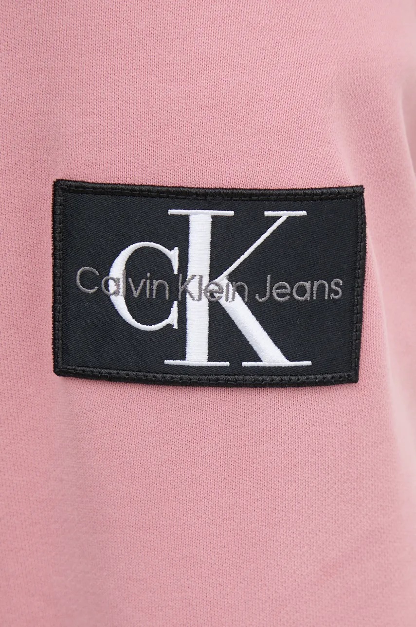 Бавовняна кофта Calvin Klein Jeans чоловіча колір рожевий з капюшоном з аплікацією J30J323430 