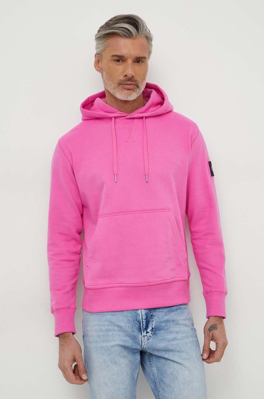 

Памучен суичър Calvin Klein Jeans в розово с качулка апликация J30J323430, Розов