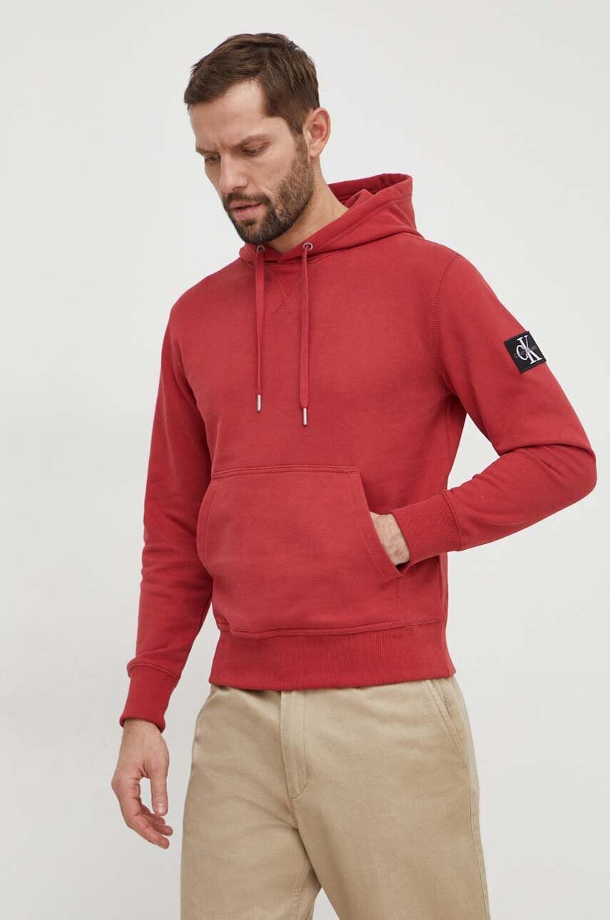 

Памучен суичър Calvin Klein Jeans в оранжево с качулка апликация J30J323430, Червен
